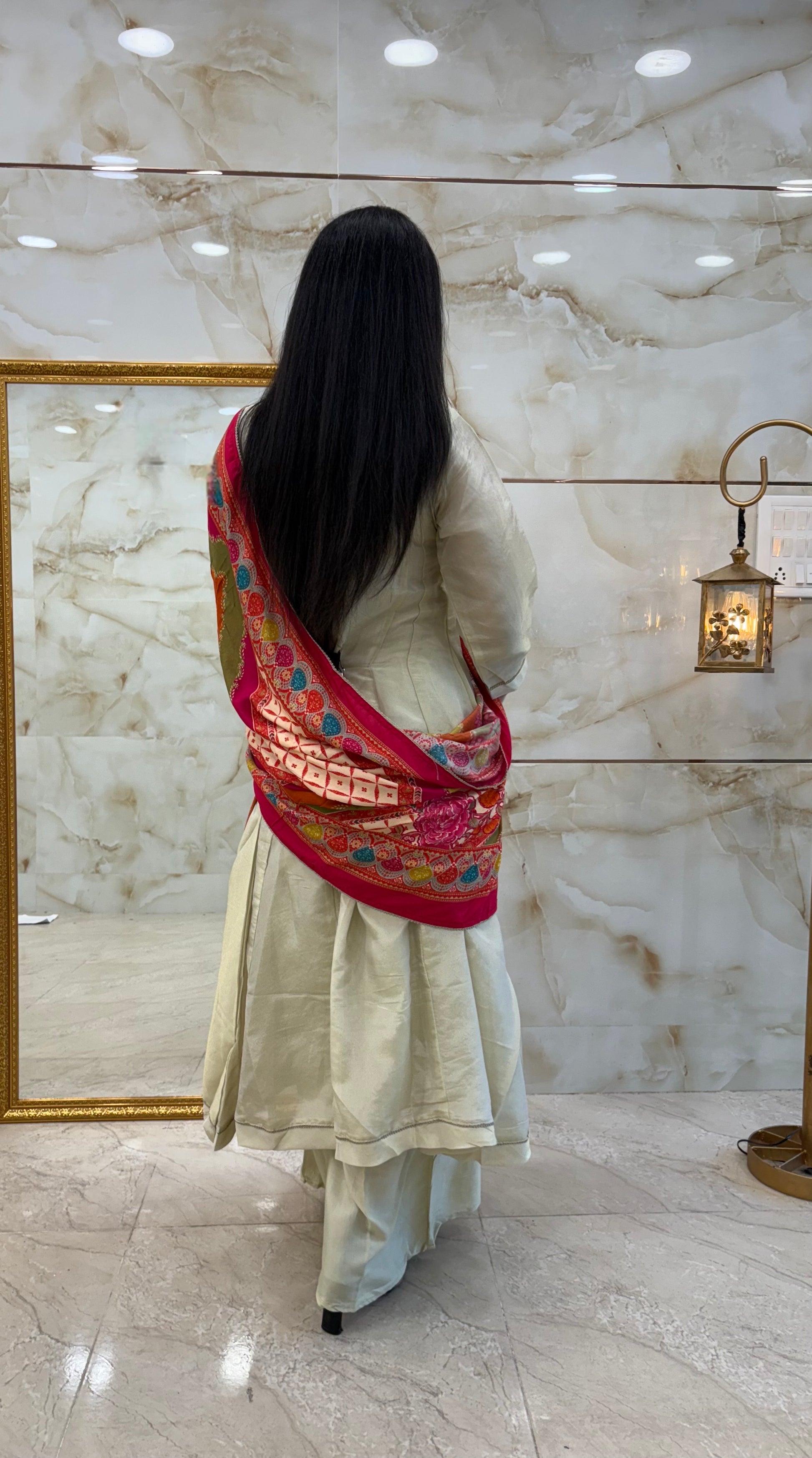 Tissue Aline Anarkali with Plazo and Hand Work