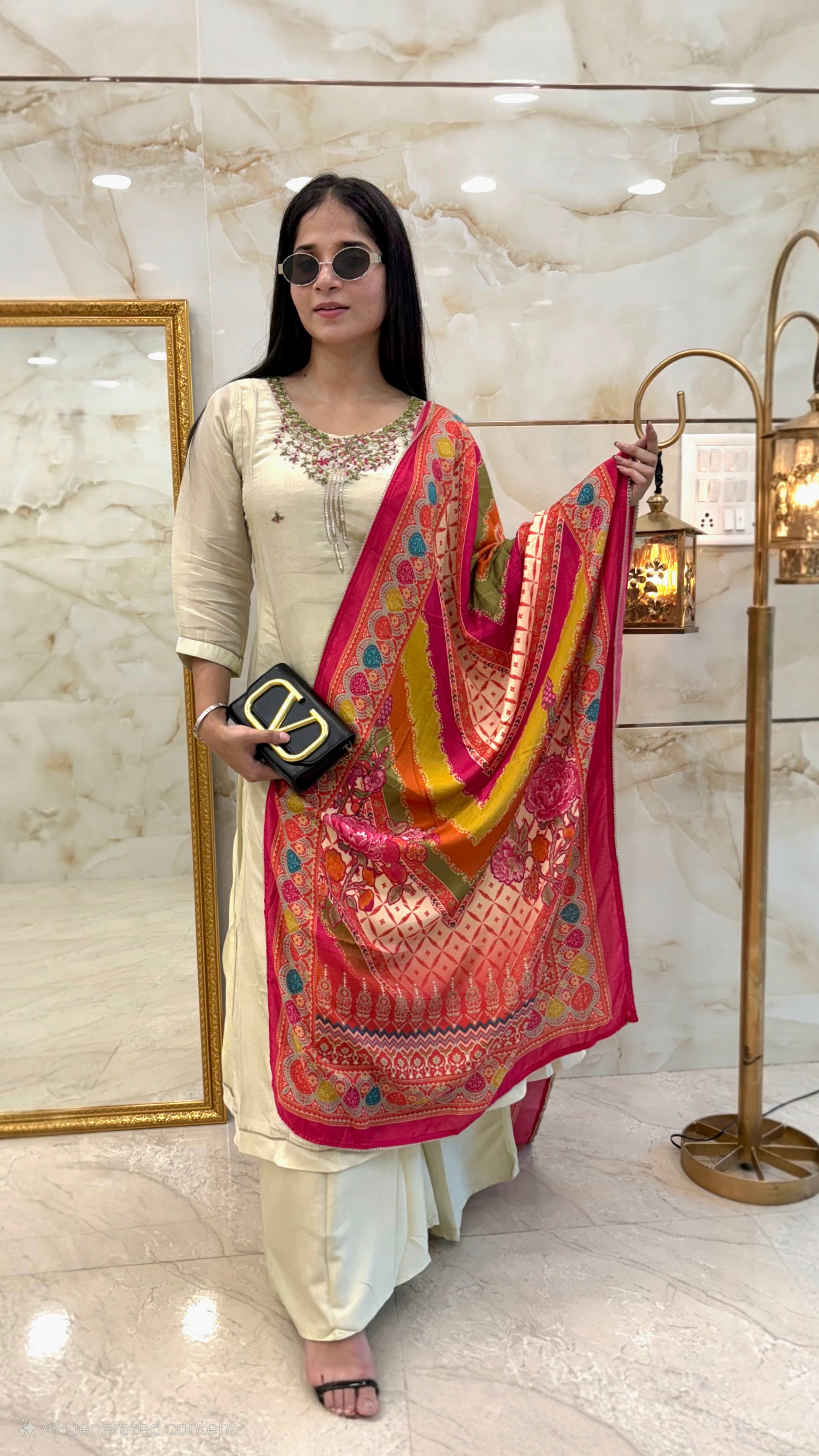 Tissue Aline Anarkali with Plazo and Hand Work